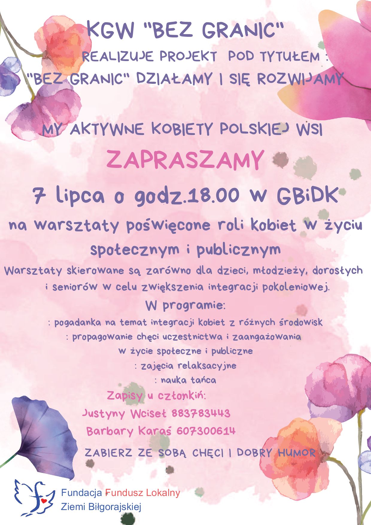 Plakat warsztatów organizowanych przez KGW Bez Granic