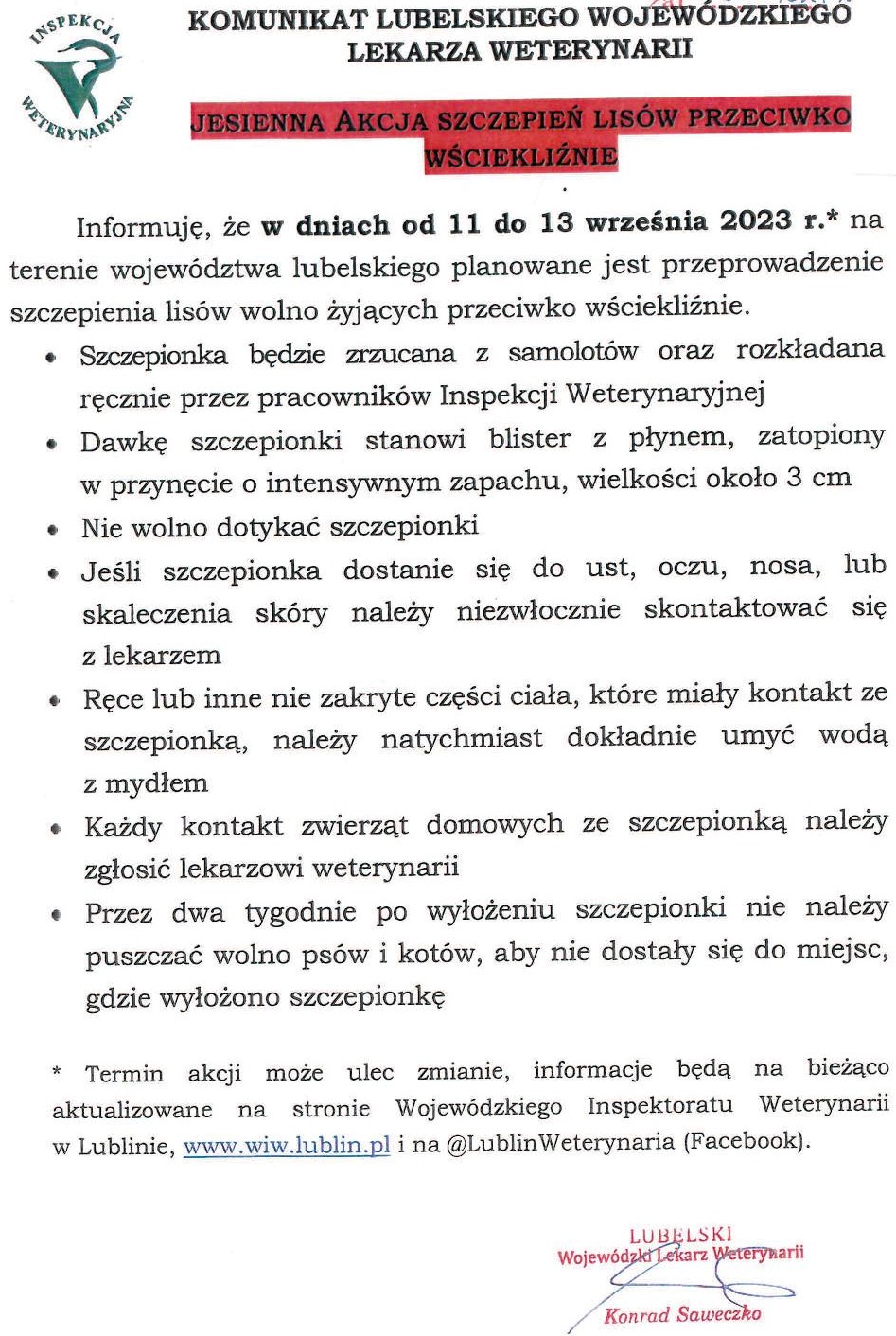 Jesienna akcja szczepienia lisów